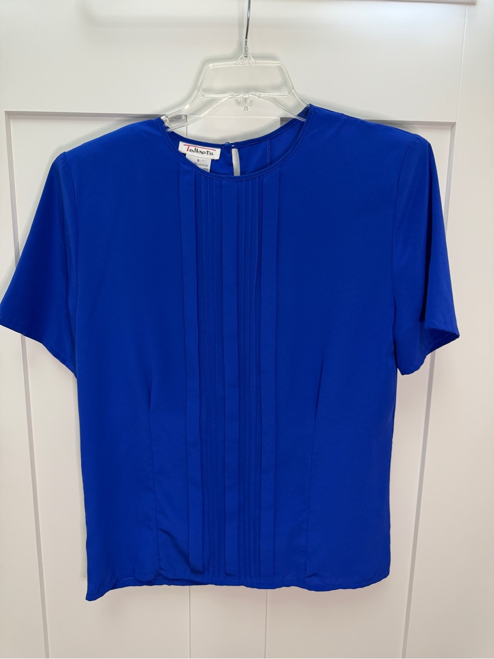 Talbots Cobalt Pintuck Short Sleeve Blouse